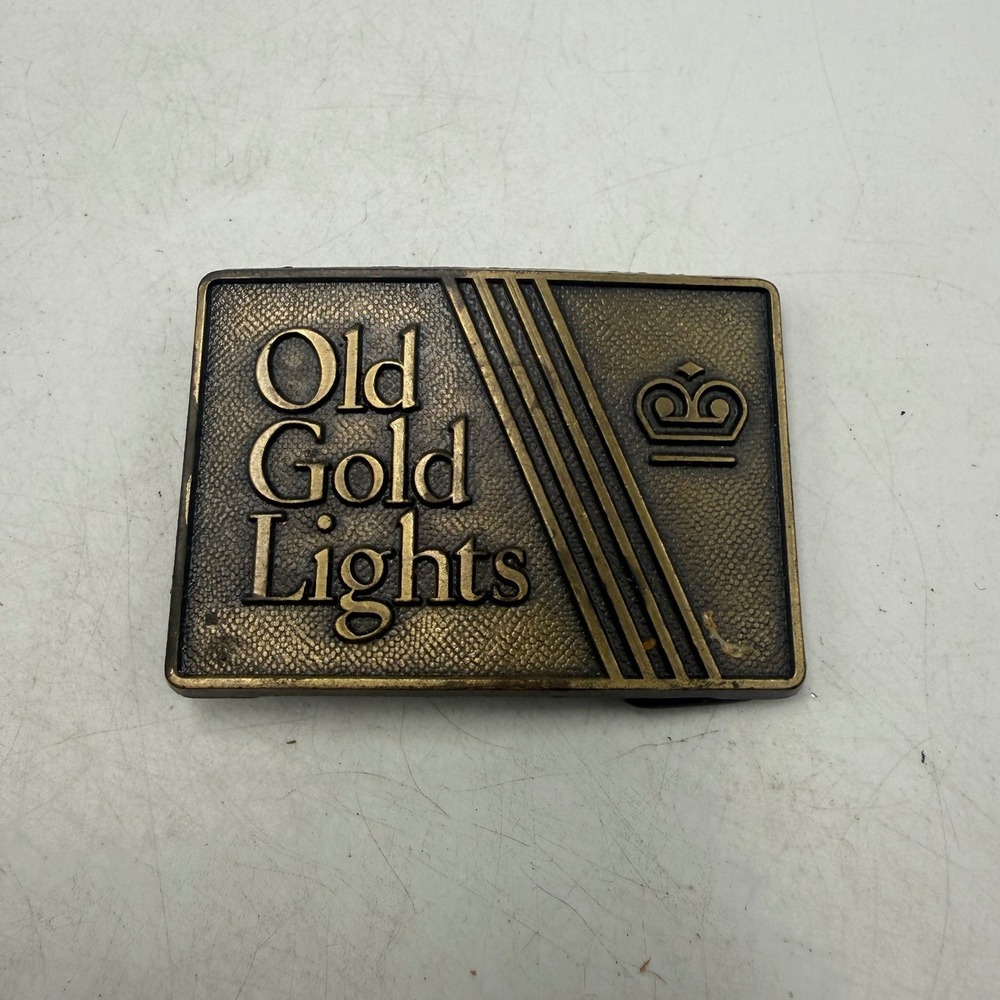 Vintage Old Gold Lights Cigarette Belt Buckle Brass Tone Tobacco Memorabilia LDL